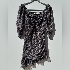 Floral Black Dress with Purple Flowers